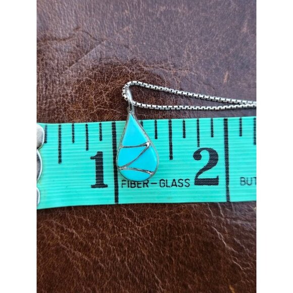 Double Sided Zuni Fish Scale Inlay Silver Pendant Turquoise & Mother of Pearl - Picture 9 of 9